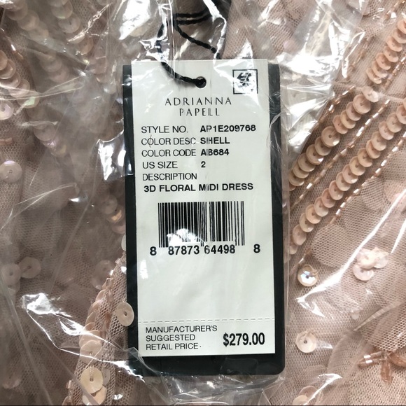 Adrianna Papell 3D Floral Embellishments Midi Cocktail Dress in Shell/Pink - Picture 12 of 14